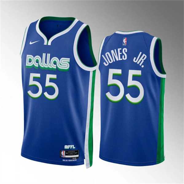 Mens Dallas Mavericks #55 Derrick Jones Jr Blue City Edition Stitched Basketball Jersey Dzhi